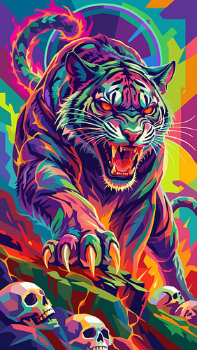 Tiger Skull Mountain – WPAP-Pop-Art-Illustration – Metallposter