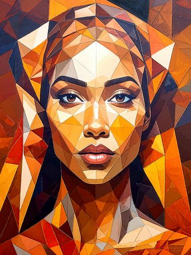 Origami-vrouwenportret als moderne wanddecoratie