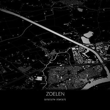 Black-and-white map of Zoelen, Gelderland. by Rezona