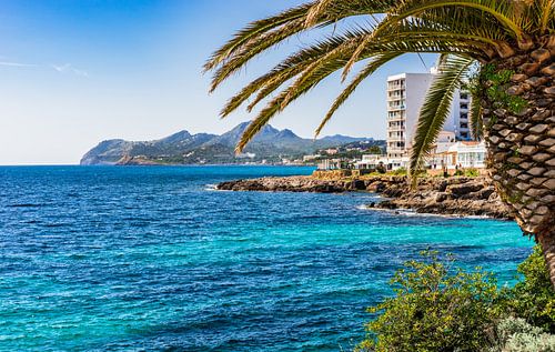 View of coastline in Cala Rajada, Mallorca Spain