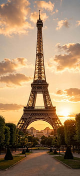 Der Eiffelturm bei Sonnenuntergang in Paris