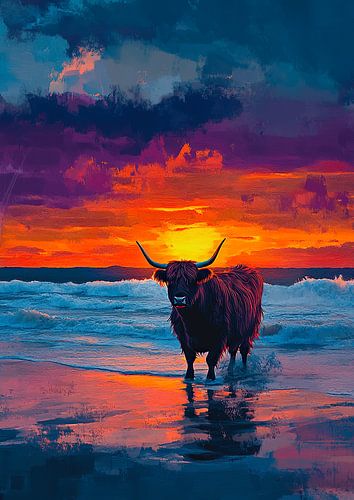 Schotse Hooglanders op het strand