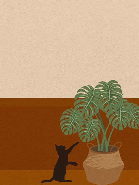 Minimal art of cat playing with plants by RickyAP