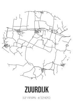 Zuurdijk (Groningen) | Karte | Schwarz-weiß von Rezona
