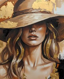 Frau mit Hacke in Gold und Taupe