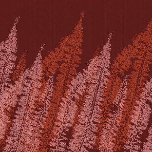 Herbstliche Botanik. Farnblätter in Terra, Weinrot, Neonpink. von Dina Dankers