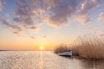 Boot in het Achterwasser bij zonsondergang op Usedom van Sven-Erik Arndt