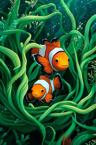 Bunte Clownfische im Seegras von Poster Art Shop