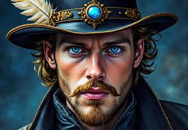 Portrait d'un homme portant un chapeau orné sur Markus Gann