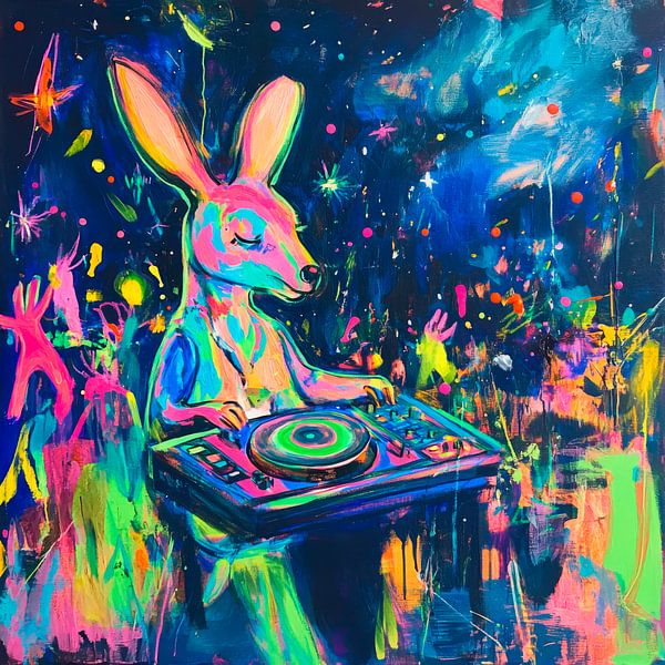 Buntes DJ-Hase im Nachtleben von Poster Art Shop