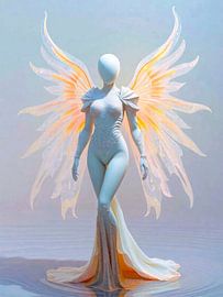 Etherisch engelenbeeldje met vurige, glinsterende vleugels van A.D. Digital ART