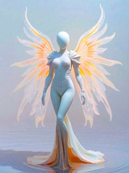 Figurine d'ange éthérique avec des ailes aux reflets de feu par A.D. Digital ART