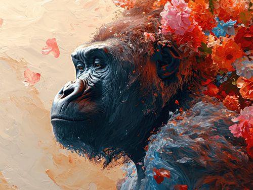 Reflection in Bloom - Gorilla among the Blossoms