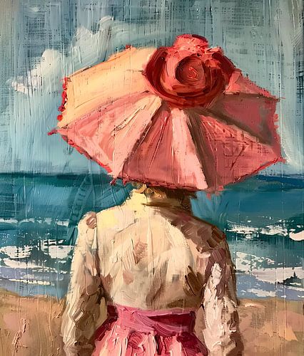 vrouw met hoed aan het strand