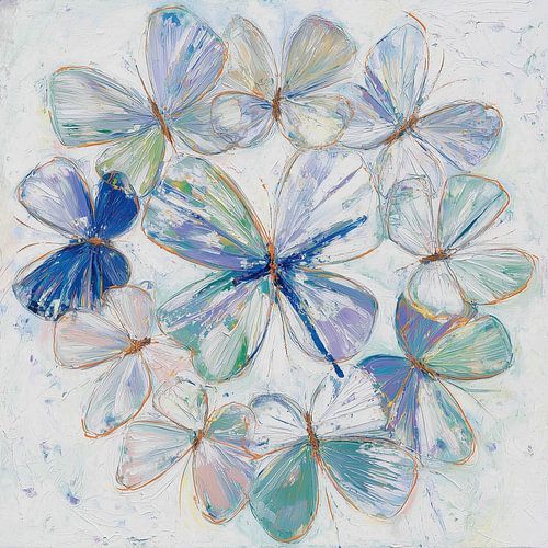 Blauw ademt in zachte vleugels