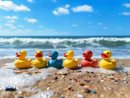 Colourful rubber ducks take a trip to the beach II