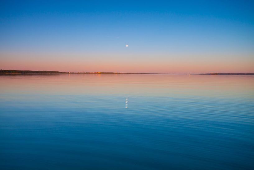 Turquoise sky dawn and turquoise water, the sun rises, Pleshcheyevo lake. smooth blue and turquoise  by Michael Semenov