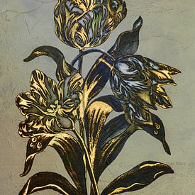 Tulpe in warmem Blau, Gold und Bronze. von Alie Ekkelenkamp