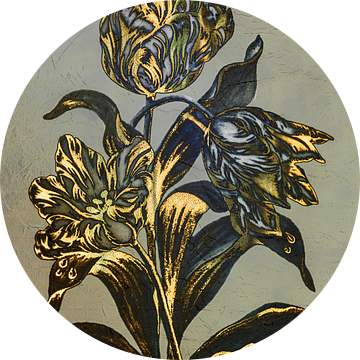 Tulp in warm Blauw, Goud en Brons. van Alie Ekkelenkamp