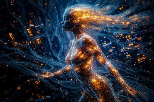 robot in digitale technologische omgeving