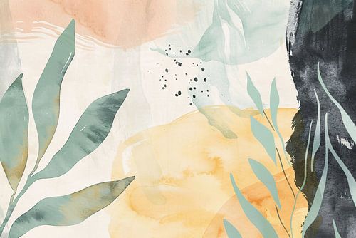 Dromerige Abstracte Aquarel in Zacht Kleurenpalet