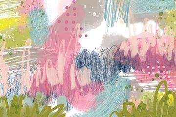 Happy Pastelly I, mixed-media abstract
