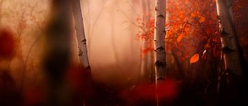 Forêt d'automne avec brouillard - Mystique et calme sur Poster Art Shop