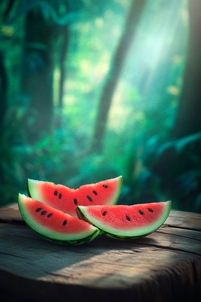 Juicy watermelons in the forest light by Poster Art Shop
