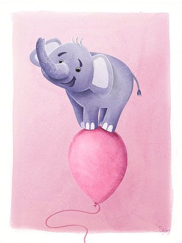 éléphant violet sur ballon rose