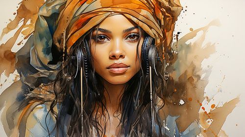 Portret van een Afrikaanse vrouw met koptelefoon