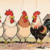 Porträtillustration von singenden Hähnen auf dem Lande von MIROKKU