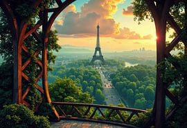 Blick auf den Eiffelturm von einem Pavillon bei Sonnenuntergang von Markus Gann