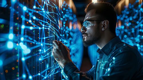 Mannelijke admin in futuristisch datacenter