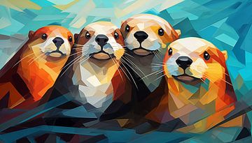 Abstract otters cubism panorama by TheXclusive Art