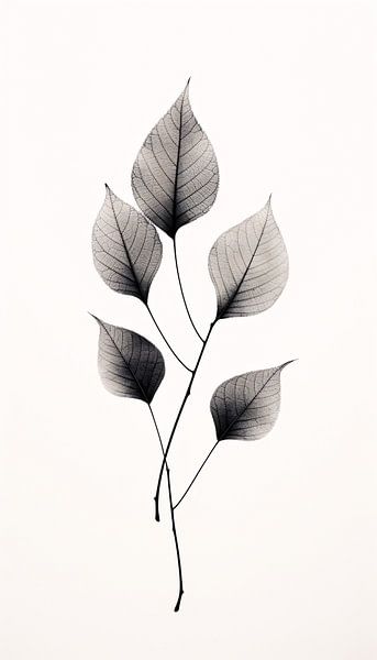 Zwart-Wit Bladeren - Minimalistische Kunst van Surreal Media