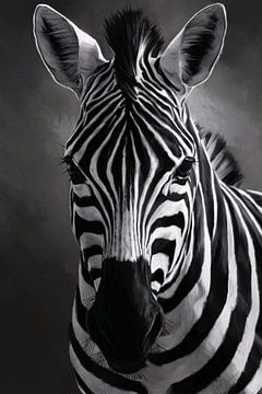 Zebra in Schwarz-Weiß-Monochrom-Porträt von De Muurdecoratie