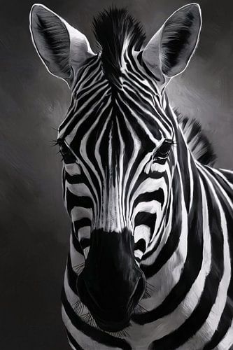 Zebra in Zwart-Wit Monochroom Portret