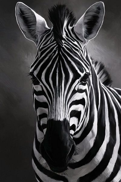 Zebra in Schwarz-Weiß-Monochrom-Porträt von Art & Soul Creations