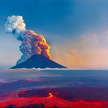 Vulkaanuitbarsting met blauwe lucht van Animaflora PicsStock