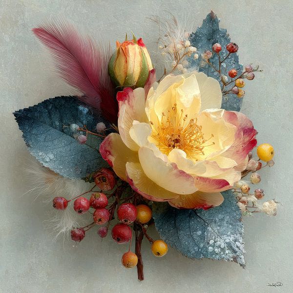 fleur jaune avec de l'eau et du glaçage par Gelissen Artworks