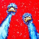 Struisvogels met rode achtergrond van Nicole Habets thumbnail