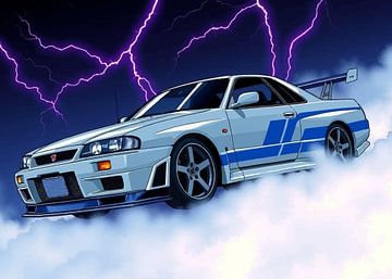 De zilveren Nissan Skyline GTR R34 3 van MIROKKU