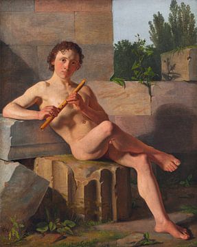 Constantin Hansen, mannelijk model dat fluit speelt, ca 1826 van Atelier Liesjes