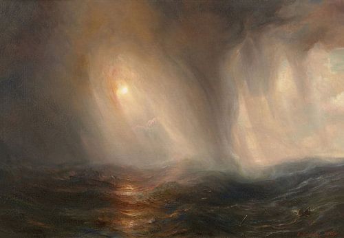 Lichteffect midden in een storm op zee, Théodore Gudin