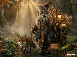 Gnome mit Fuchs im Wald