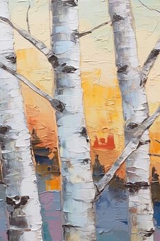 Kleurrijke Berkenbosschilderij Muurkunst Print