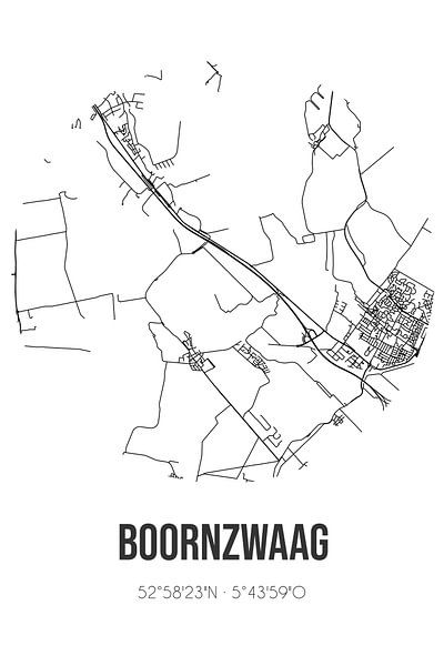 Boornzwaag (Fryslan) | Map | Black and White by Prints of Place