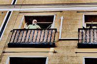 Madrid - Großer Schlumpf auf dem Balkon