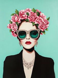 Collage glamour avec lunettes de soleil et roses