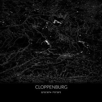 Black and white map of Cloppenburg, Lower Saxony, Germany. by Rezona